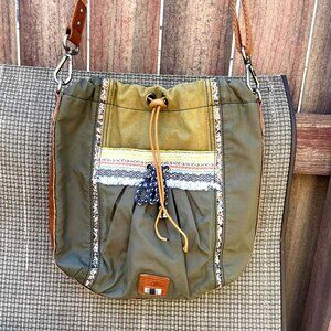 The Sak Olive Green Boho Drawstring Crossbody Bag with Strap